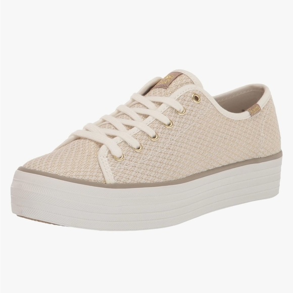 Keds Women’s Cream & Gold Triple Kick Canvas Sneakers - Picture 2 of 5